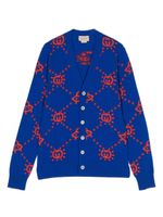 Gucci Kids cardigan en laine vierge à logo intarsia - Bleu