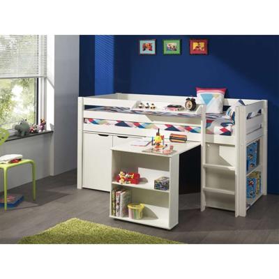 Leen Bakker - Vipack Halfhoogslaper Pino Met Bureau - Incl. Kast - 114x105x209,3 Cm - Grenenhout - Wit