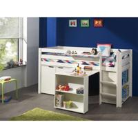 Leen Bakker - Vipack Halfhoogslaper Pino Met Bureau - Incl. Kast - 114x105x209,3 Cm - Grenenhout - Wit