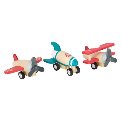 Small Foot houten pull-back vliegtuigen, set van 3