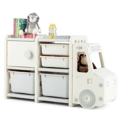 Autospeelgoedrek 2 Niveaus Kinderrek met Laden en Opbergdozen 110 x 32 x 66 cm Grijs