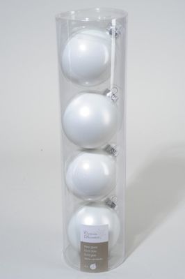4 kerstballen winterwit emaille 100 mm - Ksd