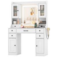 Make-uptafel met Spiegel en Verlichting Grote Make-uptafel met Stopcontacten Wit