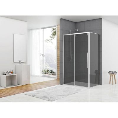 Van Rijn Products ST06 Softclose schuifdeur - 178.5x200cm - rookglas - dikte 8mm - tbv hoekcabine - incl. greep - chroom ST06350180GR