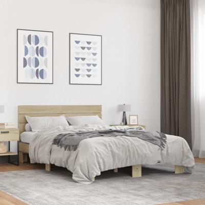 Bedframe bewerkt hout metaal sonoma eikenkleurig 135x190 cm