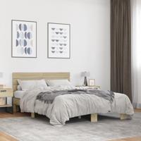 Bedframe bewerkt hout metaal sonoma eikenkleurig 135x190 cm
