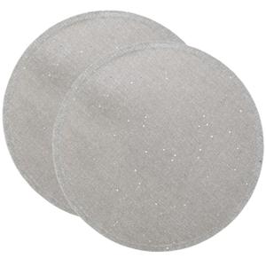 Placemats/onderleggers - 2x st - zilver - rond - D38 cm - glitters - jute