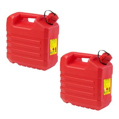 EDA Kunststof jerrycan - 2x stuks - rood - L35 x B23 x H37 cm - 20 liter - geschikt voor brandstof