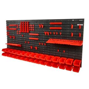 VEVOR Stapelboxen, 30 bakonderdelen Plankorganisator voor garage, kunststof winkelgereedschap met wandpanelen/gereedschapshouders/haken, voor moeren, bouten, schroeven, spijkers, kralen, knopen, zwart/rood