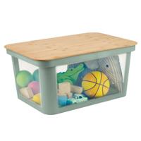 Rotho PINA Opbergbox met Deksel 45L Sage Green/Bamboe/Transparant