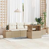5-delige tuinsofa set met kussens in beige van poly rattan