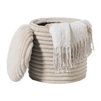 Opbergpoef ribstof - beige - ø35x28 cm