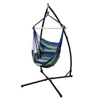 Hangstoel van katoen/hard hout, blauw/groen, belastbaar tot 120 kg met metalen frame 210 cm incl. twee kussens - thumbnail