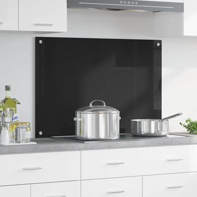 VidaXL Keuken achterwand zwart 90 x 60 cm gehard glas