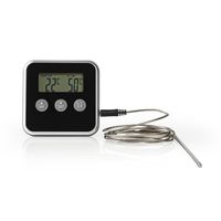 Nedis Vleesthermometer | Alarm / Timer | LCD-Scherm | 0-250 °C | Zilver / Zwart | 1 stuks - KATH105BK KATH105BK