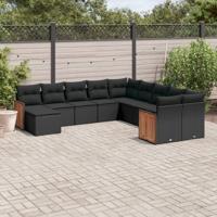 11-delige Loungeset met kussens poly rattan zwart