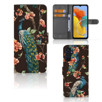 Samsung Galaxy M14 Telefoonhoesje met Pasjes Pauw met Bloemen