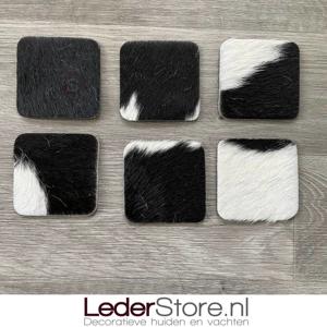 Koeienhuid onderzetters zwart wit 10x10cm