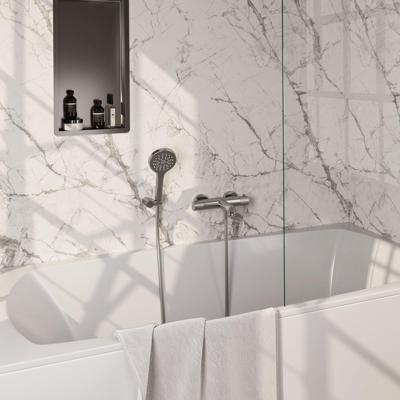 Brauer Brushed Carving Badkraan - douchegarnituur - handdouche rond 3 standen - carving knop - PVD - Geborsteld RVS 5-NG-247