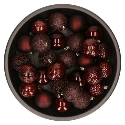 Kunststof kerstballen 37x stuks mahonie bruin 6 cm