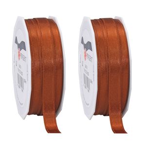 2x Luxe koperen satijnen lint rollen 1 cm x 25 meter cadeaulint verpakkingsmateriaal - Cadeaulinten