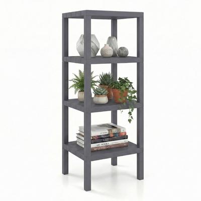 4-Delig Kunststof Opbergrek Vrijstaand Multifunctioneel Rek Smalle Badkamerorganizer 38 x 32,5 x 99 cm-Grijs