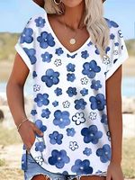 Ink painting geometric flower loose top T-shirt - thumbnail