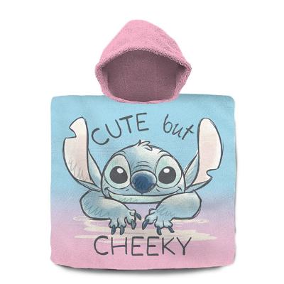 Disney stitch badponcho 60x120 cm roze/blauw