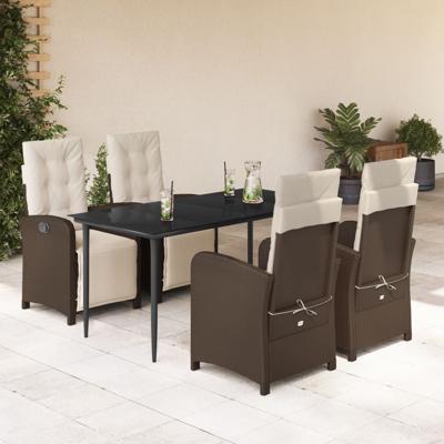 5-delige Tuinset met kussens poly rattan bruin