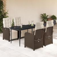 5-delige Tuinset met kussens poly rattan bruin