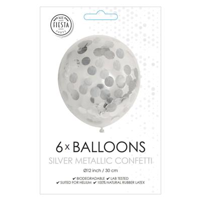 Globos Confetti ballonnen papieren confetti metallic zilve 30cm, 6st.