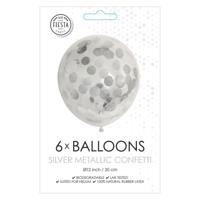 Globos Confetti ballonnen papieren confetti metallic zilve 30cm, 6st.