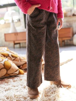 Wijde 'paperbag' meisjesbroek met luipaardprint chocoladebruin