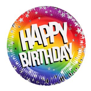 Feestbordjes Happy Birthday Rainbow Sterren (10st)