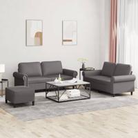 3-delige Loungeset met kussens kunstleer grijs