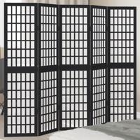 Kamerscherm met 5 panelen massief paulowniahout zwart