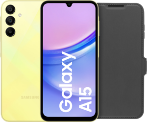 Samsung Galaxy A15 128GB Geel 5G + BlueBuilt Book Case Zwart