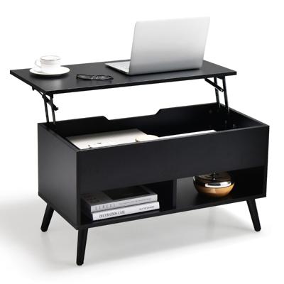 Salontafel met Verhoogd Blad Moderne Woonkamertafel Koffietafel in Hoogte Verstelbaar 80 x 40 x 44,5 cm Zwart/Wit/Grijs