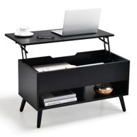 Salontafel met Verhoogd Blad Moderne Woonkamertafel Koffietafel in Hoogte Verstelbaar 80 x 40 x 44,5 cm Zwart/Wit/Grijs