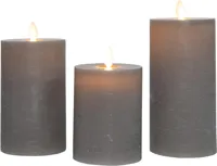 Anna&apos;s Collection LED kaars oplaadbaar flame effect rustiek set 7.5 cm taupe 3 stuks