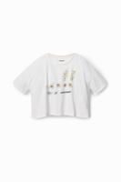Cropped T-shirt met madeliefjes - WHITE - 7/8