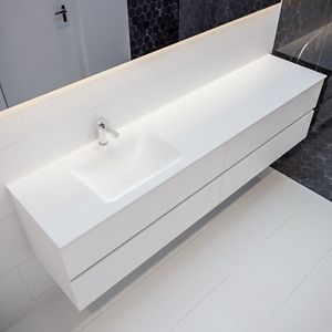 Mondiaz Vica Cloud badmeubel wit mat 200 cm 4 lades solid surface enkele spoelbak links 1 kraangat