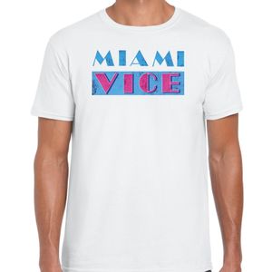 Disco verkleed t-shirt heren - jaren 80 feest outfit - Miami Vice - wit