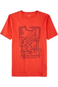 OLYMP Casual Modern Fit T-Shirt ronde hals rood, Bedrukt