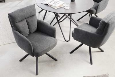 Draaibare retro stoel BIG GEORGE grijs met armleuningen en Bonnell veerbekleding - 42082