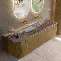 Badmeubel Mondiaz Kurve-Dlux | 145 cm | Meubelkleur Dusk | Wastafelkleur Sombra | Solid surface | Wasbak rechter zijde spoelbak | Zonder kraangat(en)