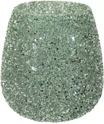 Mega Collections theelichthouder glas strass 16x16.5cm groen