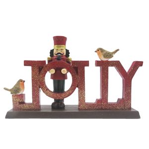 Clayre & Eef Beeld Notenkraker 18 cm Rood Polyresin Jolly Kerstdecoratie Rood Kerstdecoratie