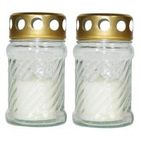 Cosy & Trendy Grafkaars - 2x - gedenklicht met deksel - wit - 7 x 12 cm - 10 branduren