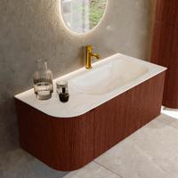 Badmeubel Mondiaz Kurve-Dlux | 105 cm cm | Meubelkleur Ruby | Wastafelkleur Ostra | Solid surface | Wasbak rechter zijde spoelbak | 1 kraangat